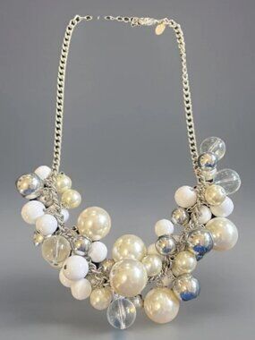 Express Necklace Statement Bubble Necklace Pearl White Silver Clear
